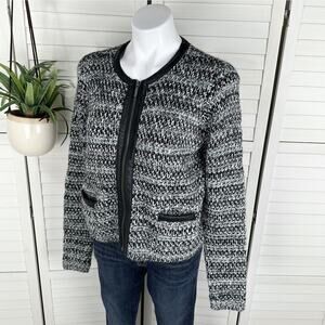 Joie‎ Jacolyn Leather Trim Cardigan Sweater Jacket Wool Mohair Blend Zip Size M